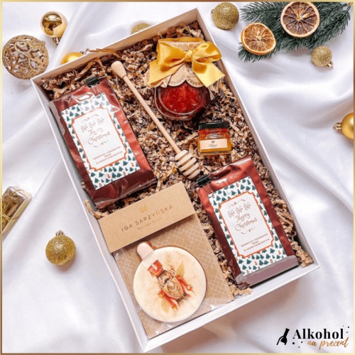 HO HO HO MERRY CHRISTMAS ZESTAW 2 KAW ZE SŁODYCZAMI - PREZENT NA BOŻE NARODZENIE