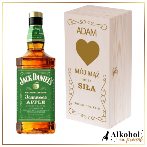 MÓJ MĄZ MOJA SIŁA JACK DANIEL'S APPLE W DREWNIANEJ PERSONALIZOWANEJ SKRZYNCE