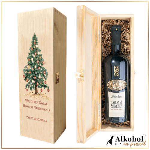 WINO DAOS SELECT CABERNET SAUVIGNON W ŚWIĄTECZNEJ SKRZYNCE Z NADRUKIEM - PREZENT NA ŚWIĘTA