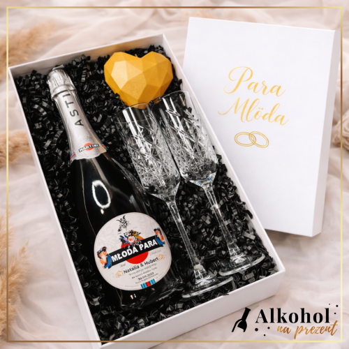 ŚLUBNY ZESTAW MARTINI ASTI + ŚWIECZKA HEART LOW POLY - PREZENT NA ŚLUB