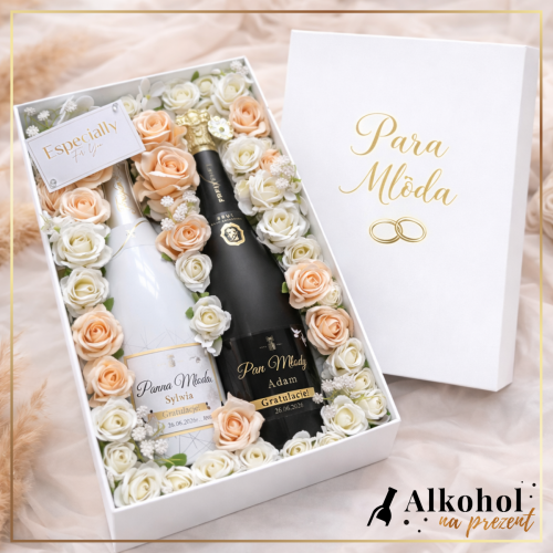 ŚLUBNY ZESTAW FREIXENET ICE & FREIXENET CORDON NEGRO WE FLOWERBOX - PREZENT NA ŚLUB