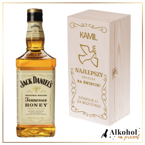 NAJLEPSZY ŚWIADEK NA ŚWIECIE JACK DANIEL'S HONEY W DREWNIANEJ SKRZYNCE Z WŁĄSNYM TEKSTEM