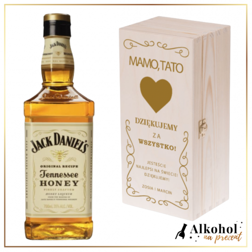 PODZIĘKOWANIA DLA RODZICÓW JACK DANIEL'S HONEY W DREWNIANEJ SKRZYNCE Z TEKSTEM