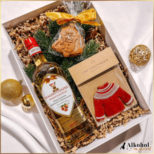 WESOŁYCH ŚWIĄT ZESTAW SOPLICA ORZECH LASKOWY + PIERNIK - ZESTAW PREZENTOWY NA BOŻE NARODZENIE
