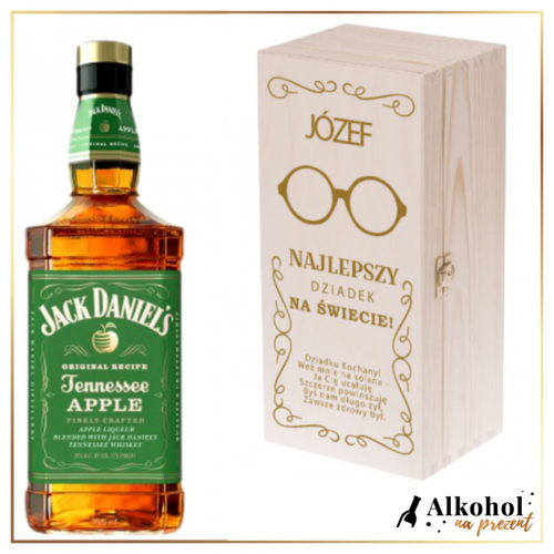 DZIEŃ DZIADKA JACK DANIEL'S APPLE +PERSONALIZOWANA DREWNIANA SKRZYNKA