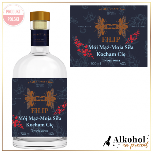 MÓJ MĄŻ - MOJA SIŁA JONSTON POLISH DRY GIN- PREZENT DLA CHŁOPAKA NA ROCZNICĘ