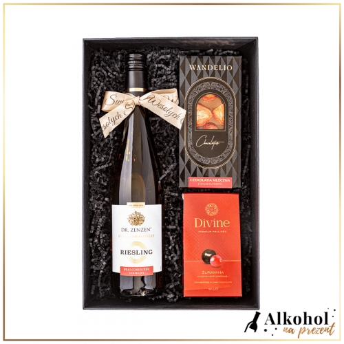 ŚWIĄTECZNY ZESTAW DR ZENZEN RIESLING ZE SŁODYCZAMI - ZESTAW PREZENTOWY NA ŚWIĘTA BOŻEGO NARODZENIA