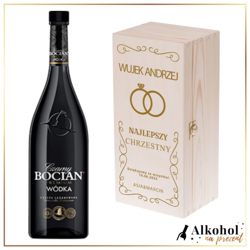 PODZIĘKOWANIA DLA CHRZESTNEGO BOCIAN CZARNY W SKRZYNCE Z NADRUKIEM - PREZENT DLA CHRZESTNEGO