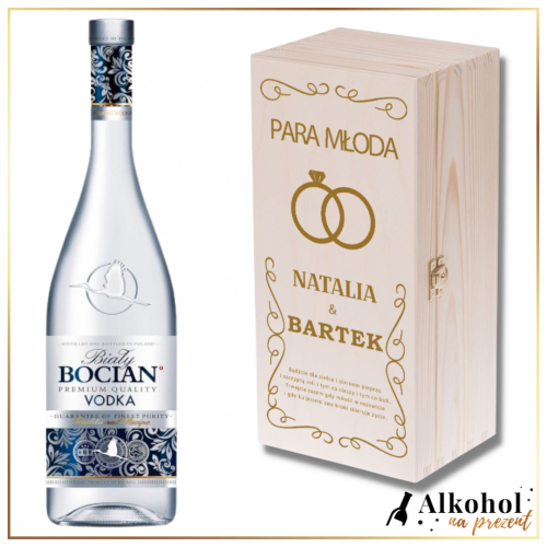 PARA MŁODA BOCIAN BIAŁY + DREWNIANA SKRZYNKA Z TEKSTEM