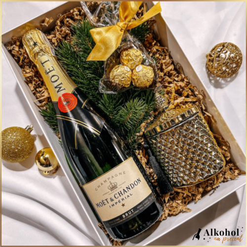 ŚWIĄTECZNY ZESTAW SZAMPAN MOËT & CHANDON BRUT IMPERIAL + FERRERO ROCHER - ZESTAW PREZENTOWY NA BOŻE NARODZENIE
