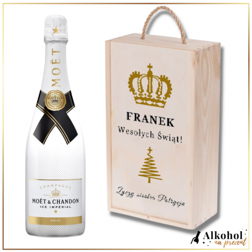 WESOŁYCH ŚWIĄT SZAMPAN MOET ICE IMPERIAL DEMI SECW DREWNIANEJ PERSONALIZOWANEJ SKRZYNCE