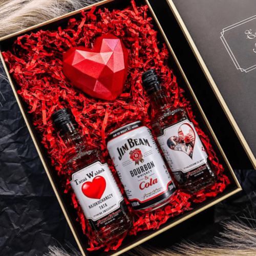 ZESTAW NA DZIEŃ TATY JIM BEAM WHITE MINI + ŚWIECZKA HEART LOW POLY RED - PREZENT NA DZIEŃ TATY