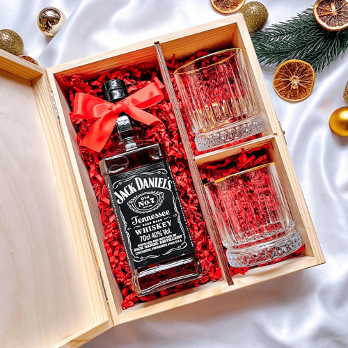 ŚWIĄTECZNY ZESTAW JACK DANIEL'S W SKRZYNCE Z NADRUKIEM - PREZENT NA ŚWIĘTA