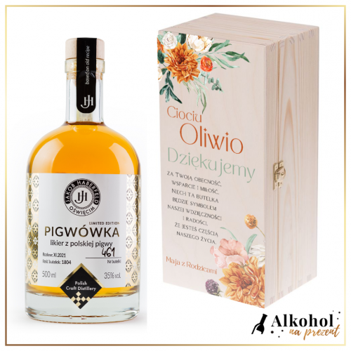 DZIĘKUJEMY CIOCIU LIKIER JAKOB HABERFELD PIGWÓWKA W SKRZYNCE Z NADRUKIEM - PREZENT DLA CHRZESTNYCH