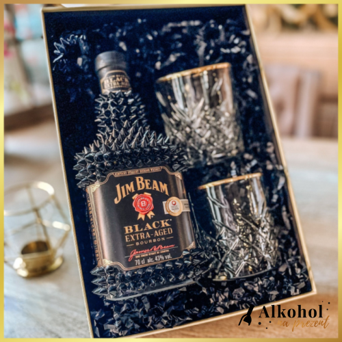 JIM BEAM BLACK Z CZARNYMI KOLCAMI + SZKLANKI - PREZENT NA URODZINY