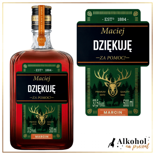 PODZIĘKOWANIA WÓDKA LEŚNA HUBERTÓWKA ORIGINAL - PREZENT NA PODZIĘKOWANIA