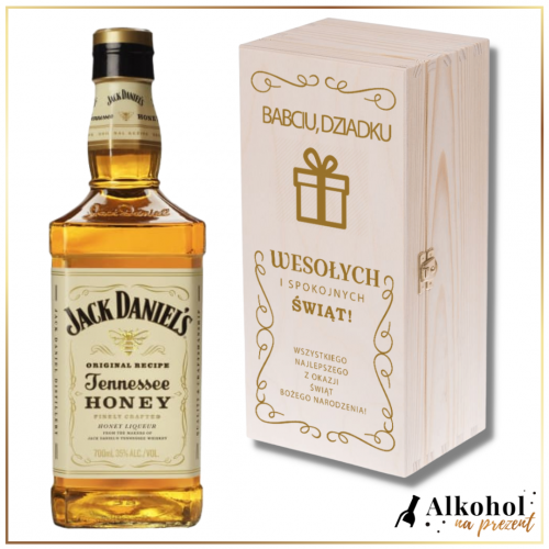 JACK DANIEL'S HONEY ŚWIĄTECZNY PREZENT W DREWNIANEJ SKRZYNCE W PERSONALIZACJĄ