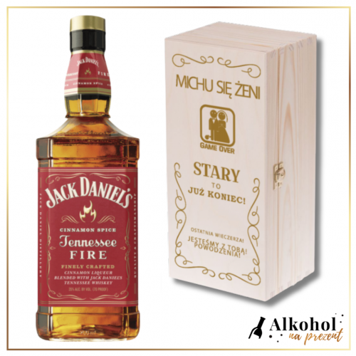 GAME OVER JACK DANIEL'S FIRE NA WIECZÓR KAWALERSKI Z DREWNIANĄ SKRZYNKĄ
