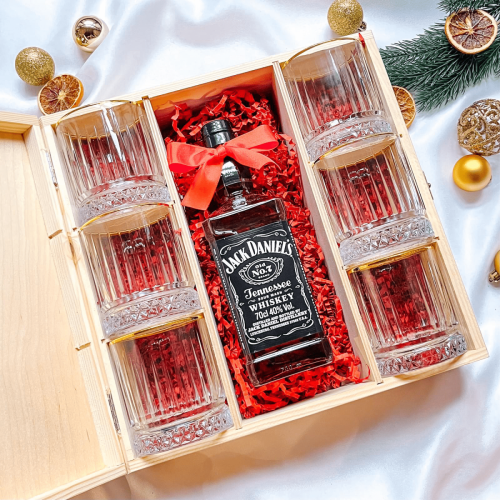 ŚWIĄTECZNY ZESTAW JACK DANIEL'S W PERSONALIZOWANEJ SKRZYNCE - PREZENT NA ŚWIĘTA