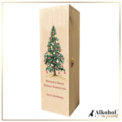ŚWIĄTECZNA JASNA SKRZYNKA NA WINO Z NADRUKIEM - PREZENT NA ŚWIĘTA