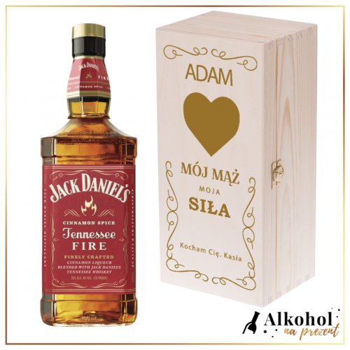 MÓJ MĄŻ MOJA SIŁA JACK DANIEL'S FIRE W DREWNIANEJ SKRZYNCE