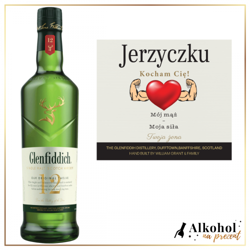 MÓJ MĄŻ MOJA SIŁA WHISKY GLENFIDDICH 12YO SINGLE MALT - PREZENT NA WALENTYNKI