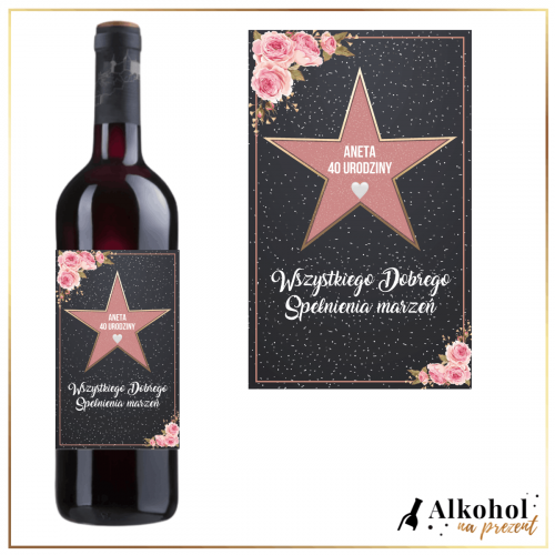 40 URODZINY ALEJA GWIAZD WINO CZERWONE - PREZENT NA 40 URODZINY