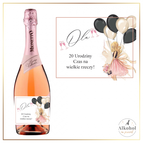 DZIEWCZYNA Z BALONAMI 20 URODZINY PROSECCO MIONETTO ROSE - PREZENT NA 20 URODZINY