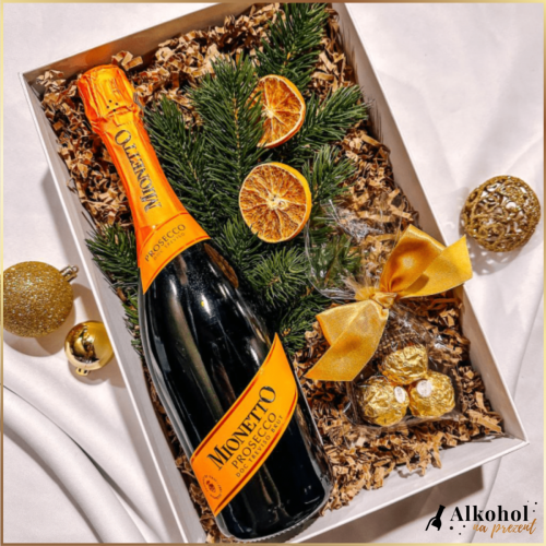 ŚWIĄTECZNY ZESTAW MIONETTO PROSECCO D.O.C TREVISO + FERRERO ROCHER - ZESTAW PREZENTOWY NA BOŻE NARODZENIE