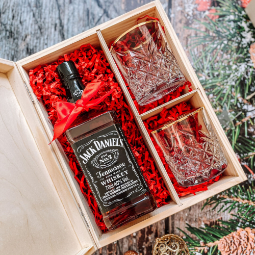 ŚWIĄTECZNY ZESTAW JACK DANIEL'S W SKRZYNCE Z NADRUKIEM - PREZENT NA ŚWIĘTA