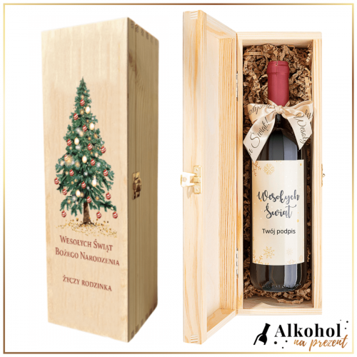 WESOŁYCH ŚWIĄT WINO VITORINO ROSO W ŚWIĄTECZNEJ SKRZYNCE Z NADRUKIEM - PREZENT NA BOŻE NARODZENIE