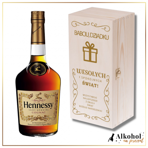 WESOŁYCH ŚWIĄT HENNESSY Z DREWNIANĄ SKRZYNKĄ Z NAPISEM