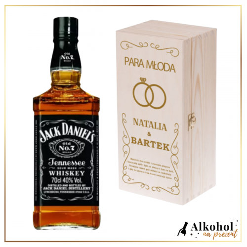 PARA MŁODA JACK DANIEL'S + DREWNIANA SKRZYNKA Z TEKSTEM