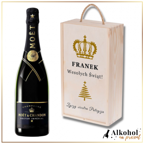WESOŁYCH ŚWIĄT SZAMPAN MOET & CHANDON NECTAR IMPERIAL W DREWNIANEJ PERSONALIZOWANEJ SKRZYNCE