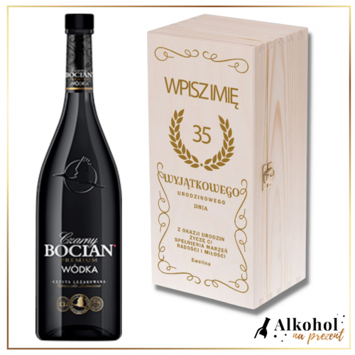 ŻEBY SIĘ MOGŁO URODZINOWY BOCIAN CZARNY W DREWNIANEJ SKRZYNCE Z WŁASNYM NADRUKIEM