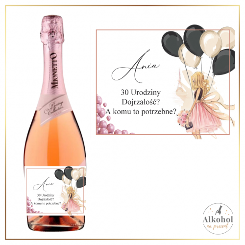 DZIEWCZYNA Z BALONAMI 30 URODZINY PROSECCO MIONETTO ROSE - PREZENT NA 30 URODZINY