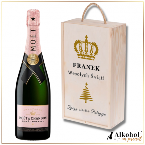 WESOŁYCH ŚWIĄT SZAMPAN MOËT & CHANDON ROSE IMPERIAL W DREWNIANEJ SKRZYNCE Z WŁASNYM TEKSTEM