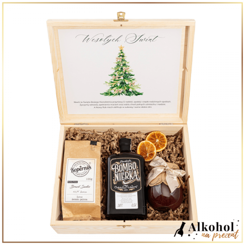 ŚWIĄTECZNY ZESTAW LIKIER BOMBONIERKA W SKRZYNCE Z ŻYCZENIAMI - ZESTAW PREZENTOWY NA ŚWIĘTA BOŻEGO NARODZENIA