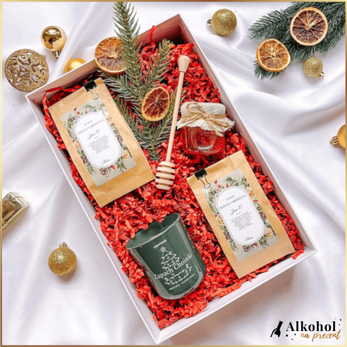 ŚWIĄTECZNY WIENIEC ZESTAW 2 KAW ZE ŚWIECZKĄ I MIODEM - PREZENT NA ŚWIĘTA BOŻEGO NARODZENIA