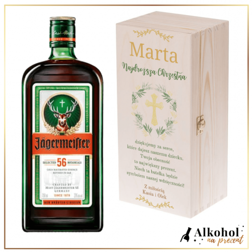 PAMIĄTKA CHRZTU ŚWIĘTEGO LIKIER JAGERMEISTER SKRZYNCE Z NADRUKIEM - PREZENT DLA CHRZESTNYCH