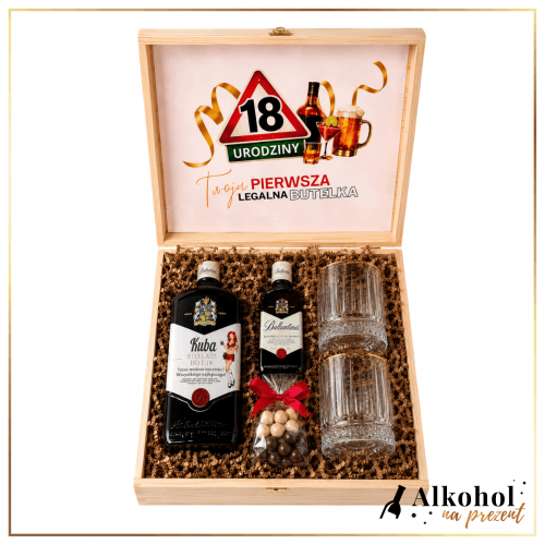 ZESTAW HOT 18 BALLANTINE'S + MINIATURKA ZE SZKLANKAMI - PREZENT NA 18 URODZINY