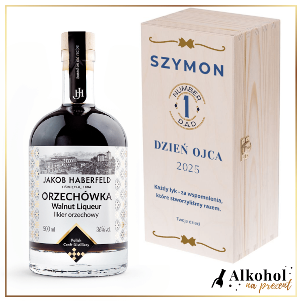 TATA NUMER 1 LIKIER JAKOB HABERFELD ORZECHÓWKA 0.5L W SKRZYNCE Z NADRUKIEM - PREZENT NA DZIEŃ TATY
