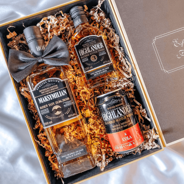 DZIEŃ TATY ZESTAW WHISKY HIGHLANDER Z MUSZKĄ - ZESTAW PREZENTOWY DLA TATY