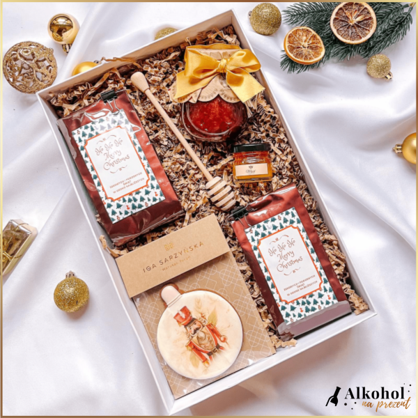 HO HO HO MERRY CHRISTMAS ZESTAW 2 KAW ZE SŁODYCZAMI - PREZENT NA BOŻE NARODZENIE