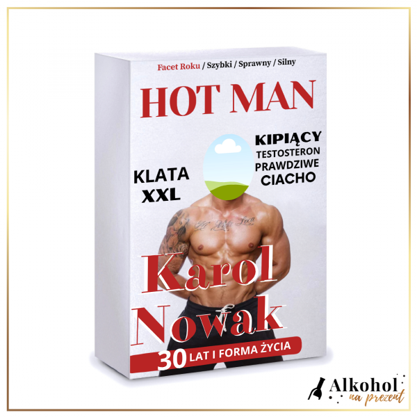 HOT MAN DUŻE PUDEŁKO Z NADRUKIEM I ZDJĘCIEM - PREZENT NA DZIEŃ CHŁOPAKA