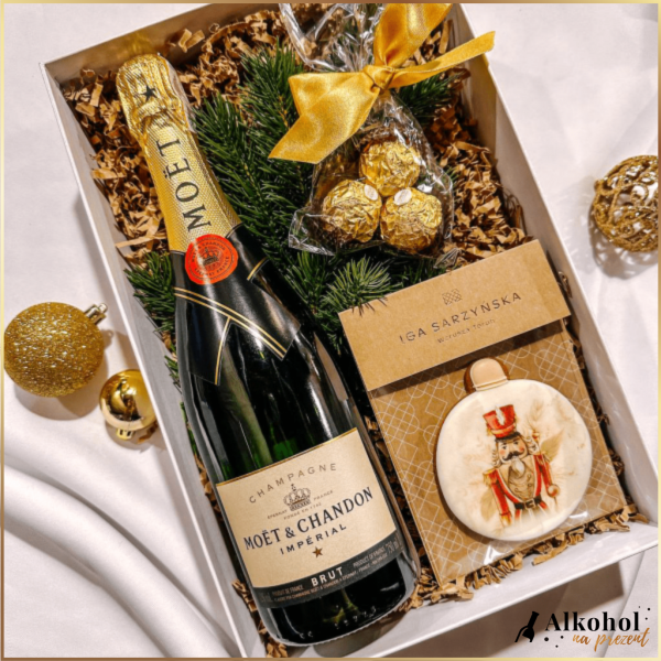 ŚWIĄTECZNY ZESTAW SZAMPAN MOËT & CHANDON BRUT IMPERIAL + PIERNIK - ZESTAW PREZENTOWY NA BOŻE NARODZENIE