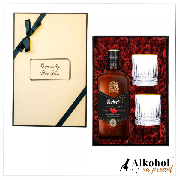 MÓJ MĄŻ MOJA SIŁA BALLANTINE'S 7-LETNI + SZKLANKI DO WHISKY- PREZENT DLA CHŁOPAKA NA ROCZNICĘ