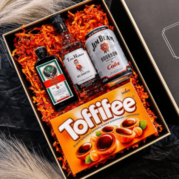 ZESTAW NA DZIEŃ TATY JIM BEAM WHITE MINI + JAGERMEISTER MINI + TOFFIFEE - PREZENT NA DZIEŃ TATY