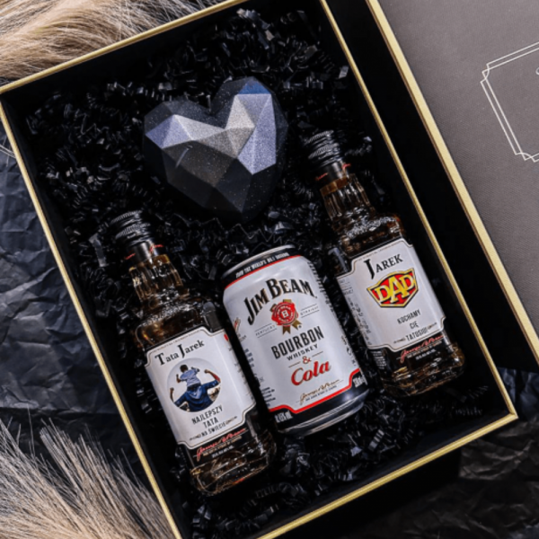 ZESTAW NA DZIEŃ TATY JIM BEAM WHITE MINI + ŚWIECZKA HEART LOW POLY BLACK - PREZENT NA DZIEŃ TATY