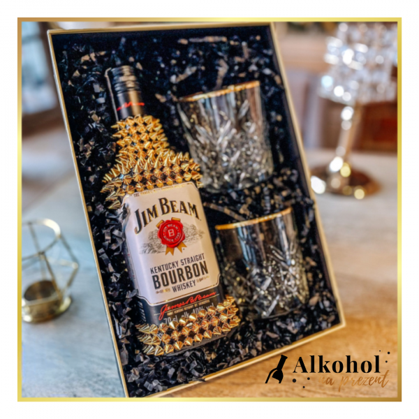JIM BEAM WHITE ZE ZŁOTYMI KOLCAMI + SZKLANKI - PREZENT NA KAŻDĄ OKAZJĘ
